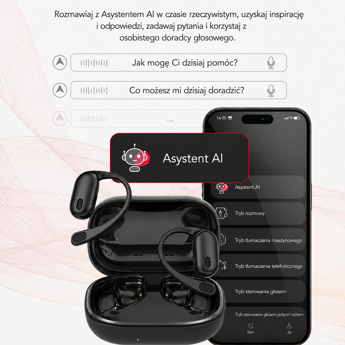 Inteligentne Słuchawki z Tłumaczem AI i Ekranem LCD | Wysoka Jakość Dźwięku dla Lepszego Doświadczenia