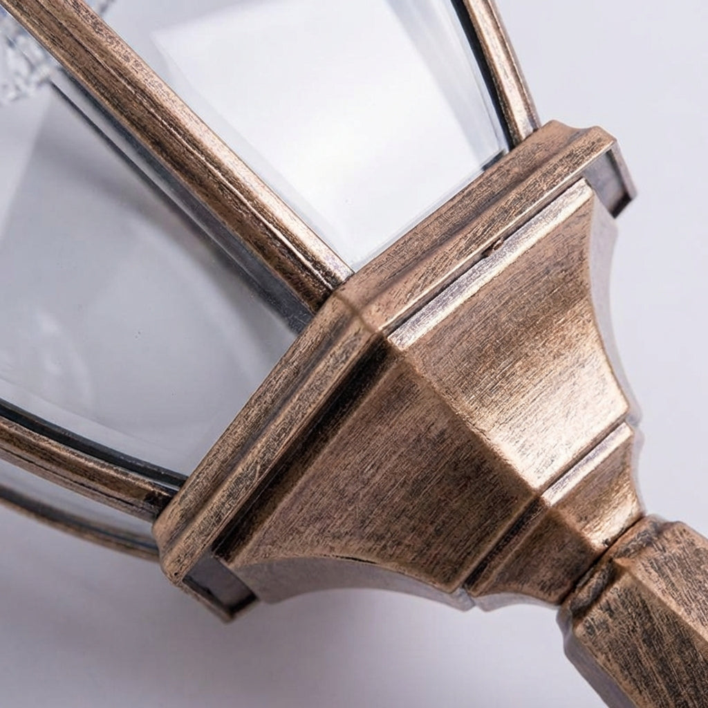 Zewnętrzna lampa solarna z ciepłym światłem LED – styl retro z aluminium i szkła