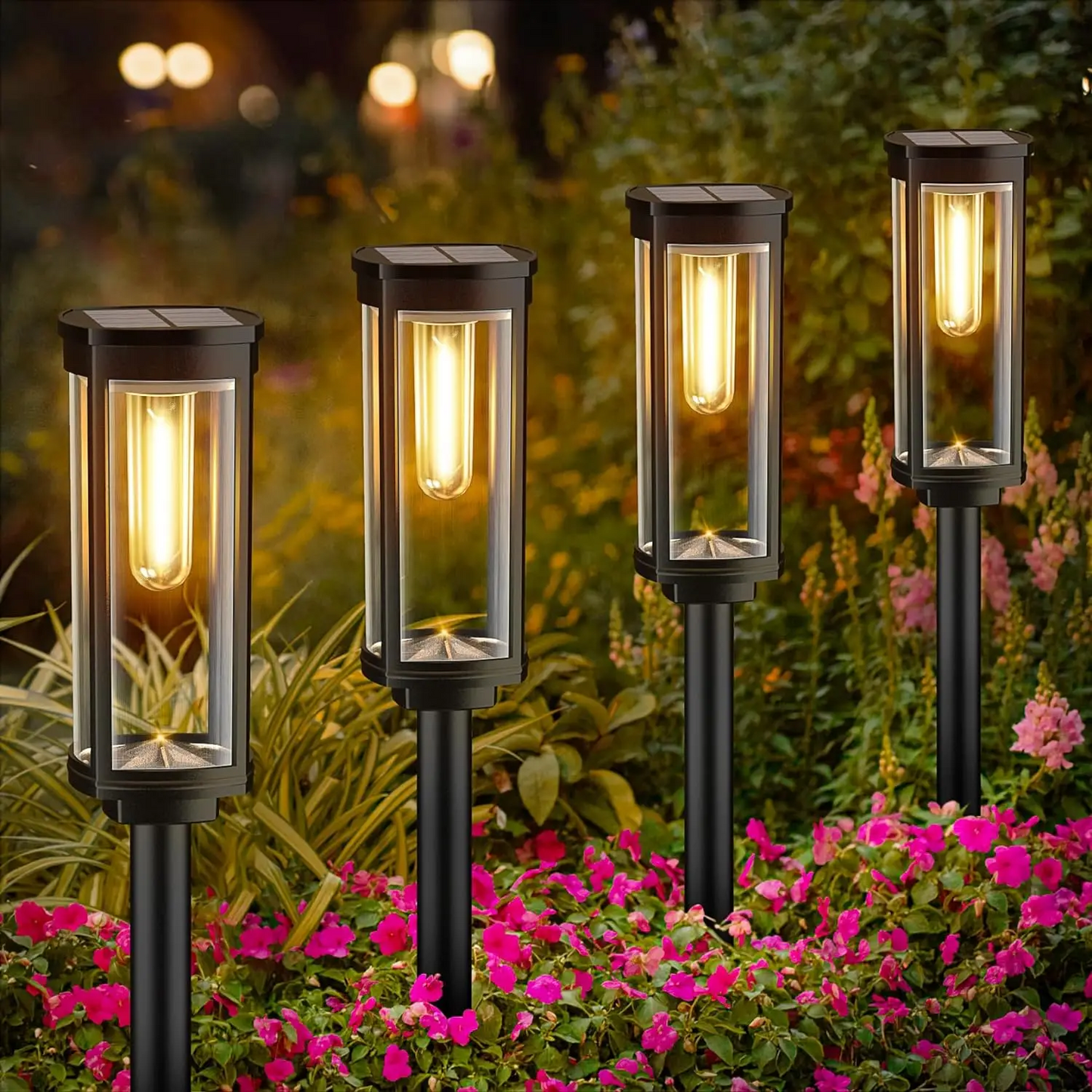 Zewnętrzne lampy podłogowe LED zasilane energią słoneczną w szklanej obudowie – odporne na warunki atmosferyczne oświetlenie ścieżek
