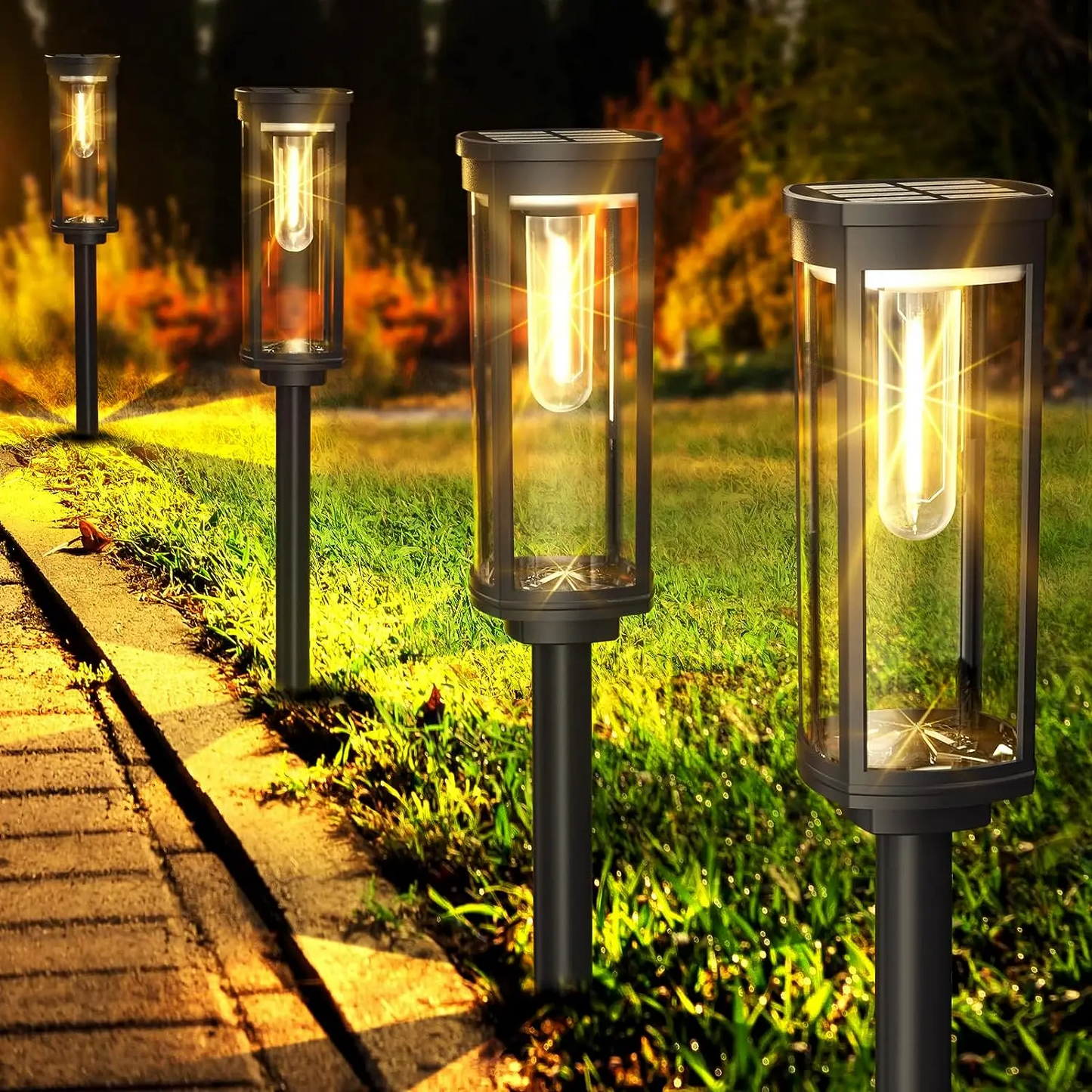 Zewnętrzne lampy podłogowe LED zasilane energią słoneczną w szklanej obudowie – odporne na warunki atmosferyczne oświetlenie ścieżek