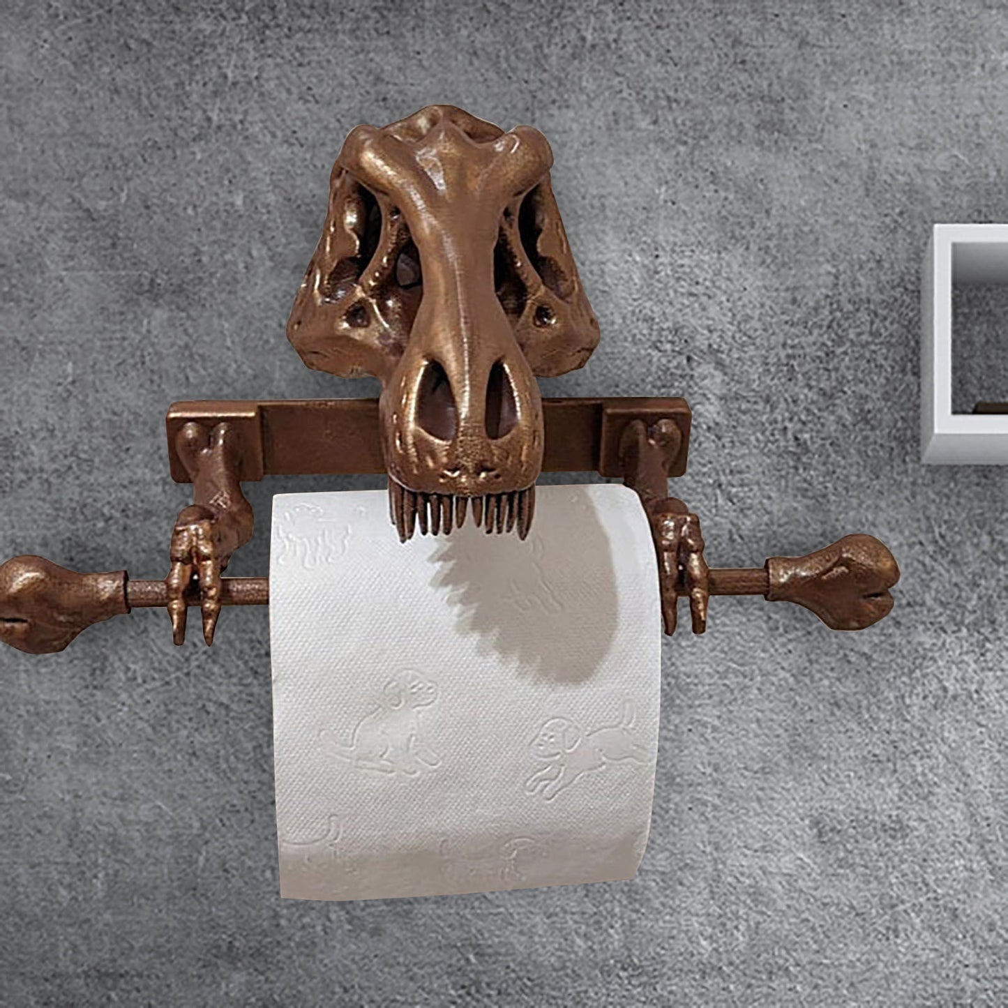 Metalowy stojak na ręczniki papierowe w formie dinozaura