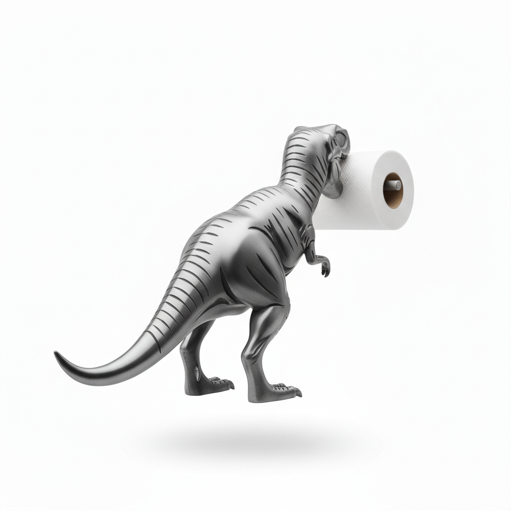 Metalowy stojak na ręczniki papierowe w formie dinozaura