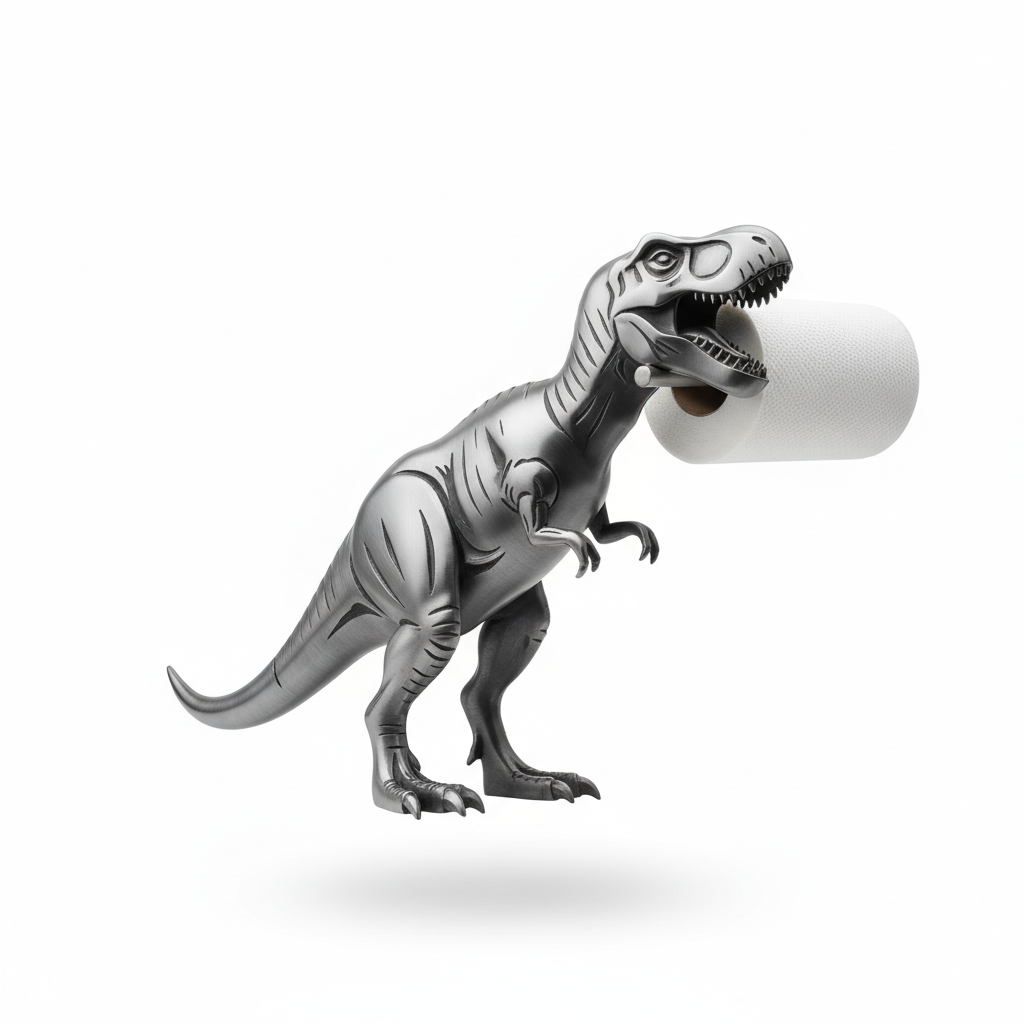 Metalowy stojak na ręczniki papierowe w formie dinozaura